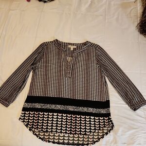 Dana Buchman Black, Burgandy and Cream Geometric Blouse